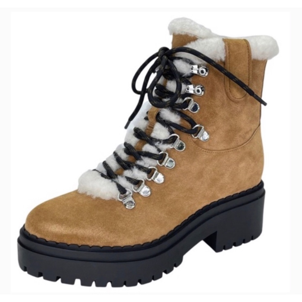 Marc Fisher Ltd NALINA Natural Tan Suede Shearling Trim Booties NEW MSRP $259